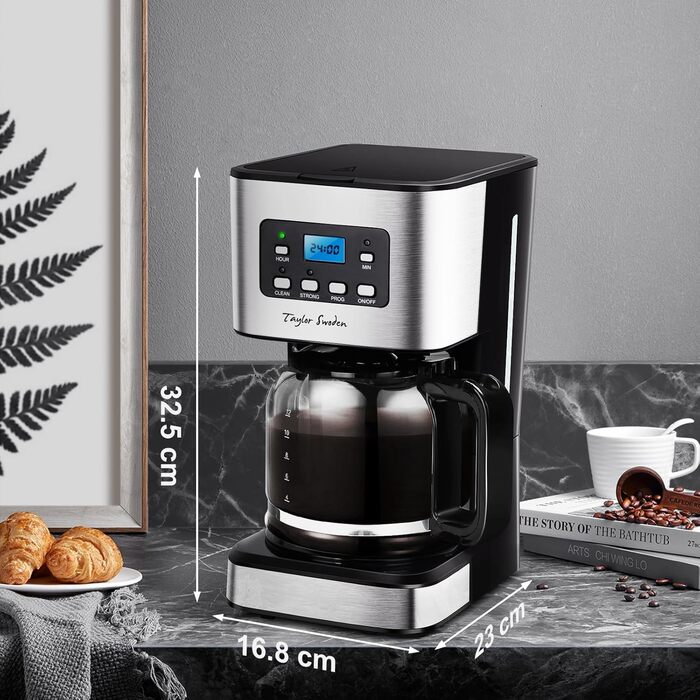 Кавомашина Taylor Swoden Darcy 950W з таймером, 1.5L, 12 чашок, автоматичне відключення, чорна