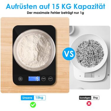 Кухонні ваги Gaethra: цифрові, 15 кг, точність 1 г, з функцією тарування, для продуктів, з батарейками