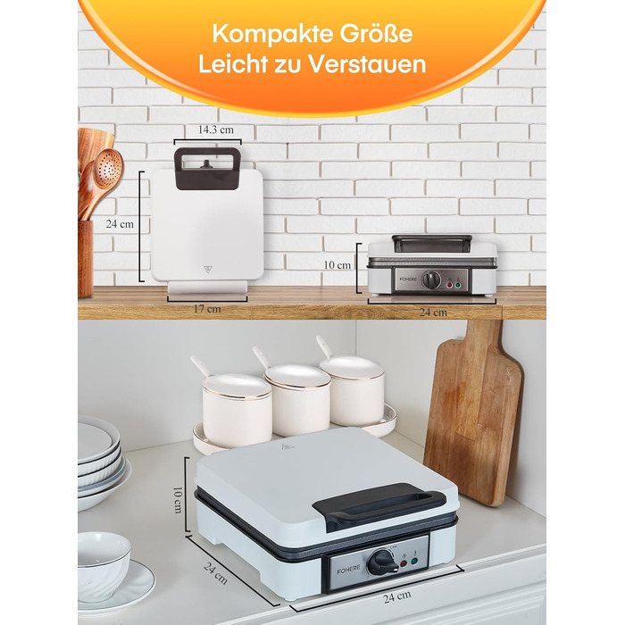 Електричний вафельниця FOHERE 4 вафлі, XXL, антипригарне покриття, Paninigrill, вафельниця для тостів, 1200 Вт