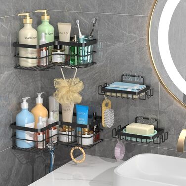 Набір з 5 полиць для душу Yazoni, самоклеючі, без свердління, нержавіюча сталь, чорний колір