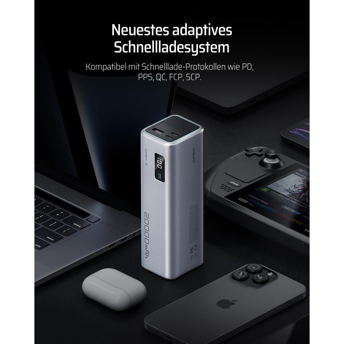 Power Bank CUKTECH 20000mAh 65W з дисплеєм, швидка зарядка USB-C PD 3.0 для iPhone, Samsung, Xiaomi, MacBook, ноутбуків