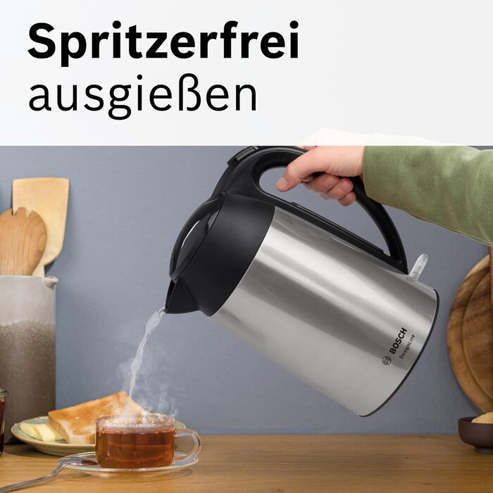 Електричний чайник Bosch DesignLine TWK3P424, 1.7 л, червоний, з нержавіючої сталі, бездротовий, з індикатором рівня води та захистом від перегріву