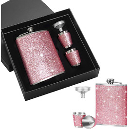 Набір фляг з нержавіючої сталі, рожевий, 8oz/240ml. Фляга з нержавіючої сталі та 2 склянки для шотів. Ідеально для подорожей, вечірок та подарунків.