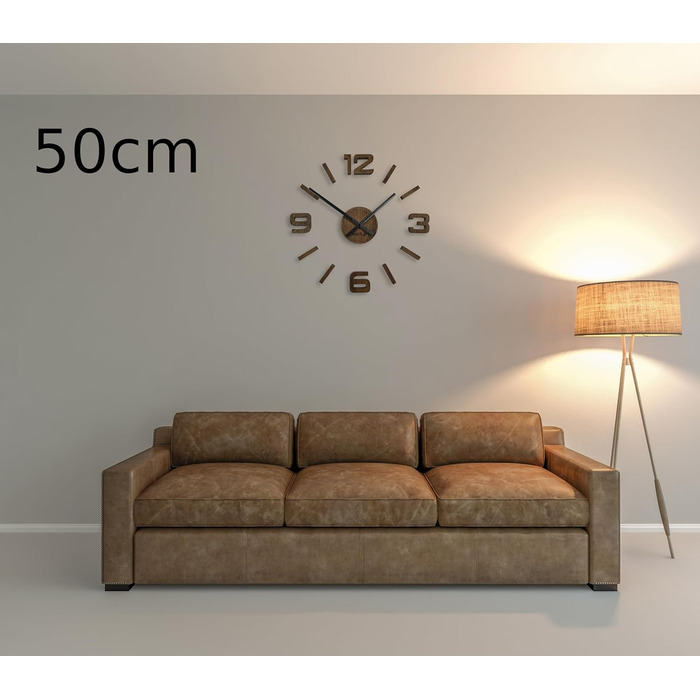 FLEXISTYLE 3D Wall Clocks DIY Oak Large 50-75CM (19MM Thick!) for Office Living Room Bedroom Decor, z54g eco75 d-1-x (Brown, Oak)