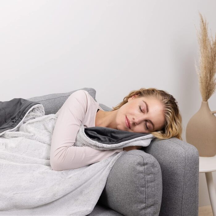 Електрична ковдра Navaris XXL з підігрівом 180x130 см, 3 режими, автовимкнення, пральна, м'яка, темно-сіра (сіра/біле штучне хутро)