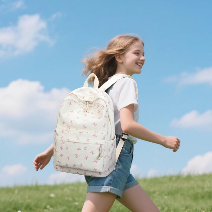 Шкільний рюкзак LEDAOU для хлопчиків та дівчаток-підлітків, білий з ромашками, чорний, рюкзак з рожевими метеликами