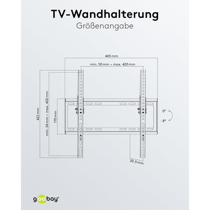 Настінний кронштейн для телевізора goobay Basic TILT XL (43–100 дюймів), нахил 10°, ультратонкий 45 мм, VESA 800x400, до 75 кг — 49743