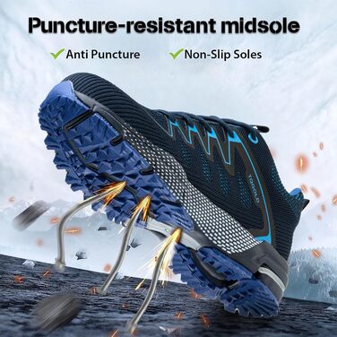 Черевики робочі AONEGOLD чоловічі/жіночі, легкі, з металевим носком, антиковзаючі, дихаючі, спортивні, розмір 36-48 EU (37 EU, 8395 Blue)