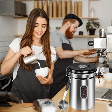 Контейнер для кави ROCKY&CHAO 1.8L з нержавіючої сталі, герметичний, з віконцем, для кавових зерен, чаю, горіхів, какао