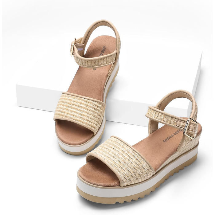 Еспадрильї жіночі Dream Pairs на платформі, сандалі з відкритим носком, натуральне рафія, 39 EU
