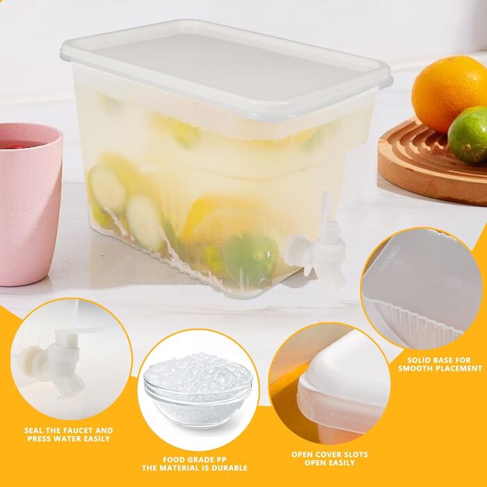 Drink Dispenser with Spouts for Refrigerator, Leak-Proof Plastic Water Container, Drink Dispenser with Spout, for Home, Party, Restaurant, Bar, Buffet, 4 Pieces