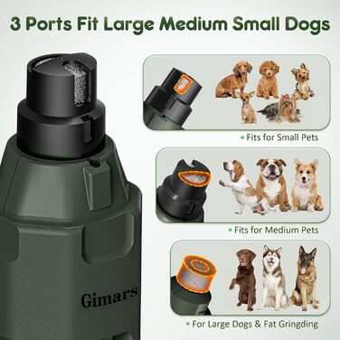 Шліфувальник для собак та котів Gimars 6-ступінчатий з LED-підсвіткою, тихий, 12000 обертів/хв, USB, для великих, середніх та малих тварин (Army Green)