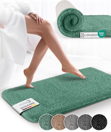 Beautissu Non-Slip Bath Mat - 120x70 cm - Plush Shaggy Bathroom Rug - Washable, Soft & Absorbent - Grey Bath Mat for Shower & Bathtub