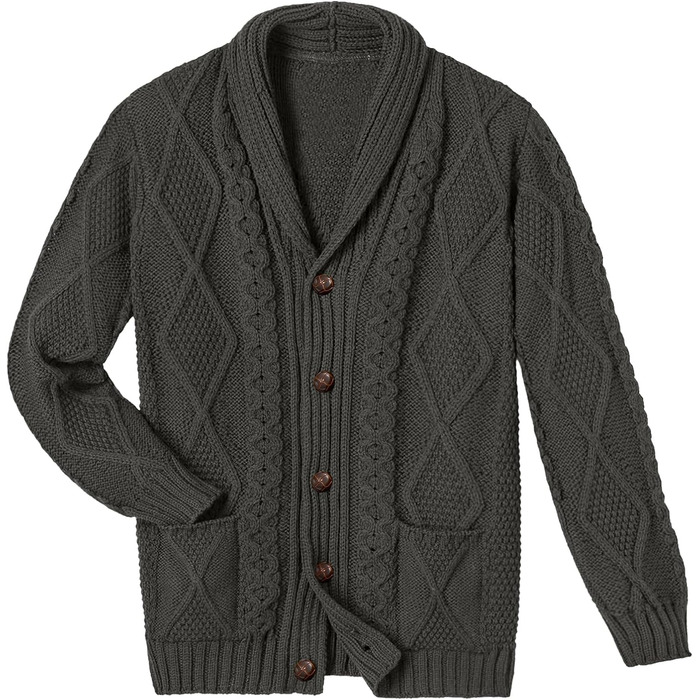 Чоловічий в'язаний жакет Comdecevis з коміром-шарфом, рельєфним в'язанням, ґудзиками, довгими рукавами, кишенями, темно-сірий (3XL)