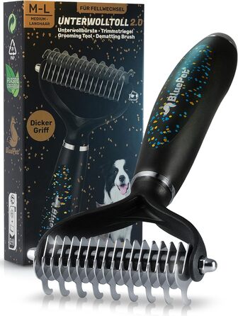 Щітка для собак та котів з довгим волоссям BluePet UnterwollToll: видаляє підшерстя та ковтуни, захищає верхній шар, для собак великих порід (M-L), LIMITED EDITION