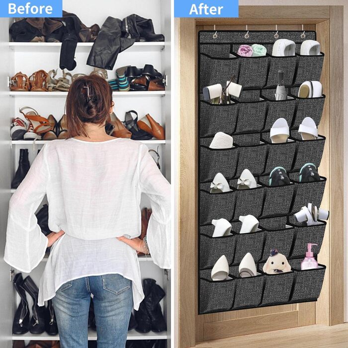 Органайзер для взуття навісний Homyfort 24 кишені, 156x56 см (Чорний Льон) - полиця для зберігання взуття