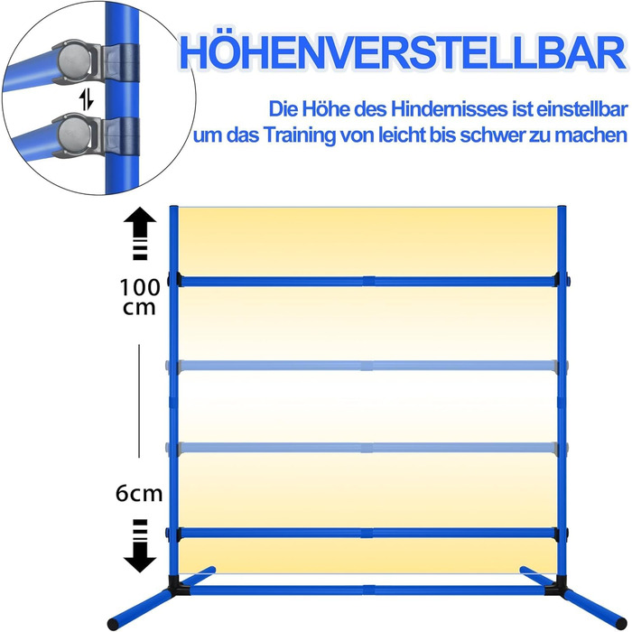 Набір для аджиліті для собак: перешкоди, стрілки, обладнання для тренувань. Регульована висота, 104x70x101 см, зелений (блакитний)