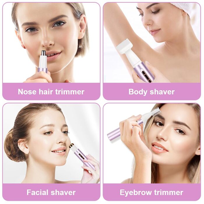 Електричний жіночий бритва ACWOO 4-в-1: для обличчя, носа, під пахвами, в зоні бікіні. USB-зарядка, колір: світло-фіолетовий