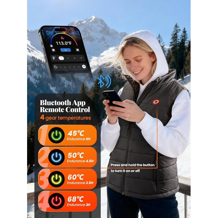 Жіноча грілка для тіла з акумулятором 12V 12000mAh, 4 режими нагріву, керування через додаток, легка термо-грудна панель для дому, прогулянок, зимових видів спорту, їзди на велосипеді та піших прогулянок