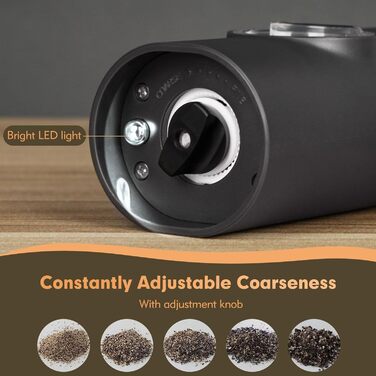 Електричні мельниці для спецій SIMPLETASTE 2 шт. з регульованим керамічним жорном, ABS-пластик, живлення від батарейок AAA