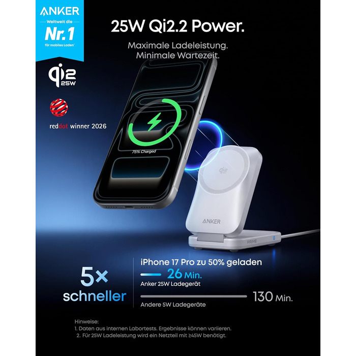 Зарядна станція Anker Prime 3-in-1 Qi2 25W з системою охолодження AirCool, бездротовий зарядний пристрій (білий)