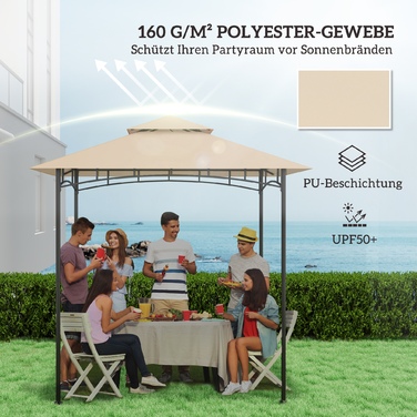 Outsunny Replacement Canopy for Gazebo 1.5 m x 2.4 m - Replacement Canopy Only, Double-Tiered Protective Cover, Water-Resistant Outdoor Canopy, Roof Suitable for Outdoor Grill Tent, Beige | Aosom