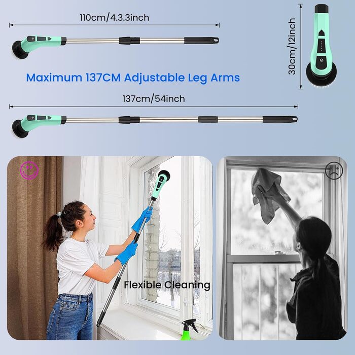 Електрична щітка для чищення швів та поверхонь з 10 насадками, регульована ручка для ванної, кухні, авто, підлоги