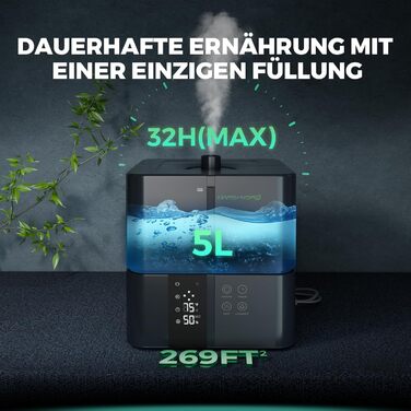 Зволожувач повітря MARS HYDRO 5L з верхнім заповненням, ультразвуковий, з регулюванням вологості, таймером та тихою роботою для гроу-тента, домашніх рослин та спальні