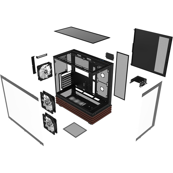 Thermaltake View 270 Plus WS TG ARGB: Корпус ПК Midi-Tower з темперованим склом, деревом, 3 вентилятори ARGB, USB-C, підтримка радіатора 360мм, чорний