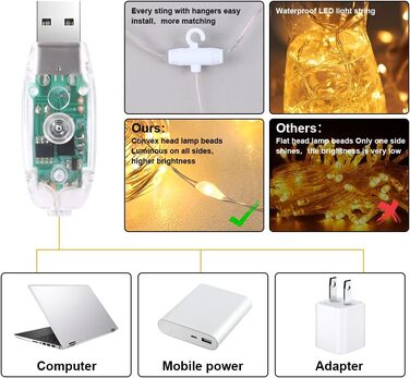 Льокотерапія: 10-метрова гірлянда з 100 LED, пульт, таймер, 8 режимів, IP65, тепле світло для декору приміщень та вулиці