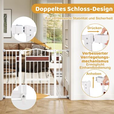 Захист для дверей Costway для собак, 74-104 см, 76 см заввишки, з маленькими дверцятами, 2 розширення, автозакривання та подвійний замок, без свердління, висувний захист для собак (білий)