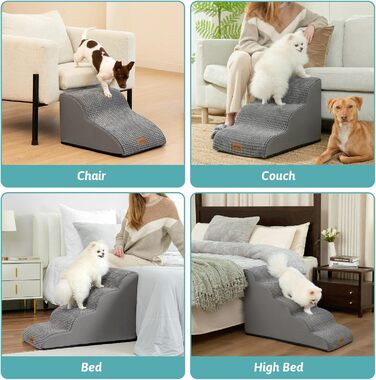 Dog Stairs for Small Dogs 50cm, Pet Stairs for Bed made of High-Density Sponge, Dog Stairs Dog Ramp with Washable Cover and Non-Slip Bottom, 40x72x50cm, 4 Steps, (Gray, 2 Steps (40x50x30cm))