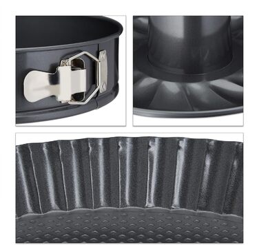 Набір для випічки Relaxdays 5-ти частинний: форма для випічки 26 см з трубчатим дном, кексова форма, форма для пирога з фруктами, пензлик для випічки, сталь, антрацит