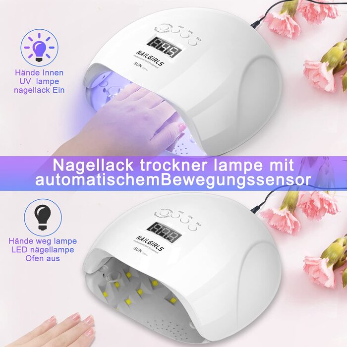 LED UV лампа для нігтів NAILGIRLS 150W з таймером, LCD дисплеєм та знімною магнітною пластиною (біла)