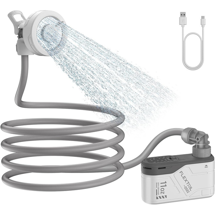 FLEXTAILGEAR Max Shower Portable Camping Ultra-Lightweight Shower with Battery, Portable Outdoor Camping Shower, Travel Shower with Rechargeable USB-C Water Pump, Pet Cleaning, Beach Vacation