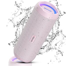 Портативна Bluetooth колонка RIENOK 30W з підсвіткою, IPX7 водонепроникна, рожева