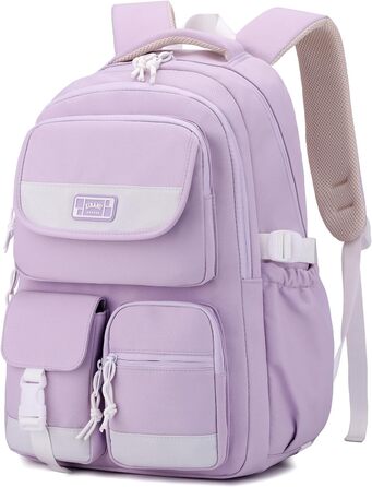Рюкзак для підлітка, шкільний рюкзак для дівчинки з багатьма відділеннями, для учнів 3-5 класів, середньої та старшої школи, нейлоновий рюкзак для подорожей та відпочинку (фіолетовий)