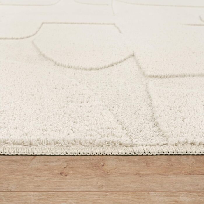 Paco Home Rug Living Room Bedroom High Pile Scandinavian Design Solid Color Bohemian Style Abstract 3D Fluffy Washable Decoration Cream, Size: 120x160 cm