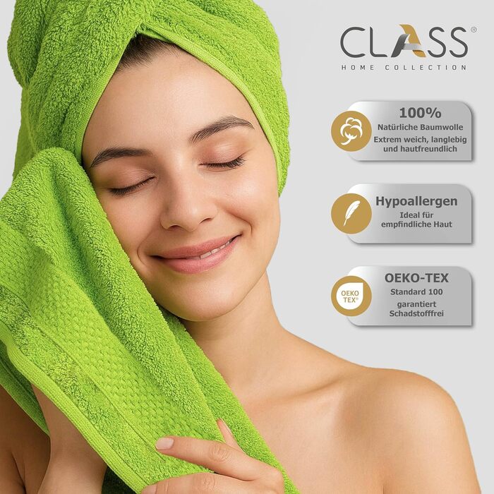 Набір рушників для рук Class Home Collection Ftee, 100% бавовна, м'які та гігроскопічні, з петелькою для підвішування, яблучно-зелені, 30x50 см, 10 шт.