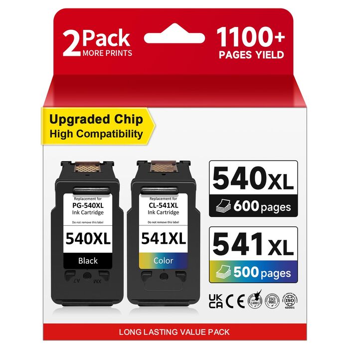 Картриджі Canon 540 541 XL Multipack (чорний та кольоровий), сумісні з Pixma TS5150, TS5151, MX475, MG3600, MG3650, MG4200, MG4250, ресурс 1100+ сторінок