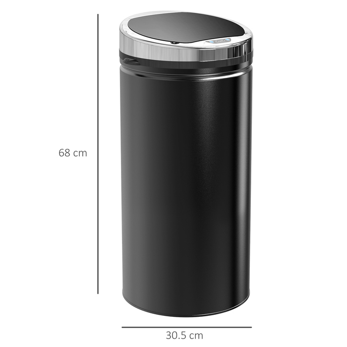 HOMCOM Sensor Trash Can 42L, Electric Automatic Waste Bin with Lid, Stainless Steel, for Bathroom, Office, Kitchen, Dining Room, Steel, Black | Aosom