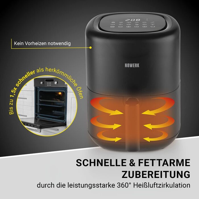 Фритюрниця без олії з цифровим дисплеєм | 7 програм | 1800 Вт (3 л, Midnight Black)