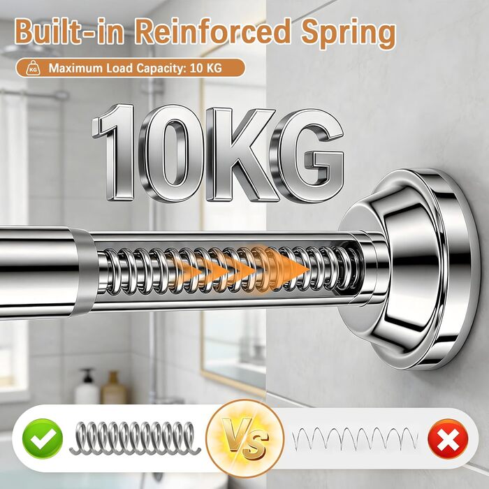 Штанга для душу без свердління, штанга для душу з нержавіючої сталі, стійка до іржі та ковзання, телескопічна висувна штанга 80-250см, для ванної кімнати, вікна, кухні, шафи