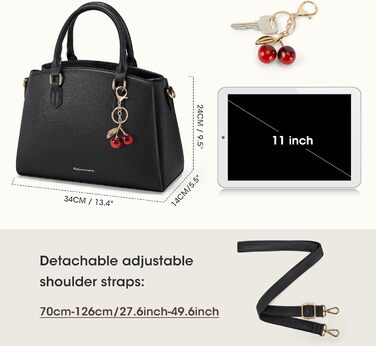 Сумка жіноча RAINSMORE середнього розміру з PU шкіри, чорна. З ручкою та знімним ременем, для планшета 11 дюймів, для роботи та шопінгу