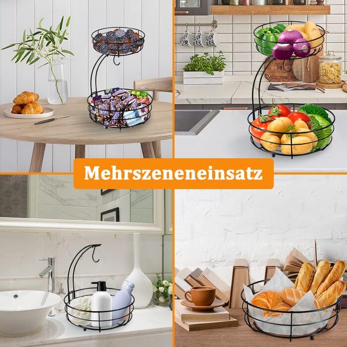 Металева фруктова корзина Bomclap з підставкою для бананів - 2 яруси, чорна