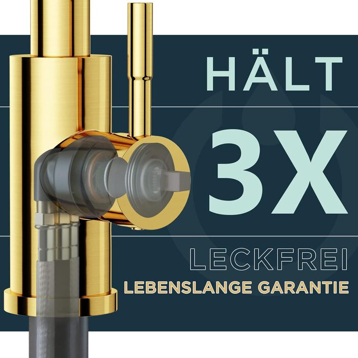 Кран кухонний FORIOUS, Чорний, з висувною лійкою, поворотний на 360°, з покриттям Gold