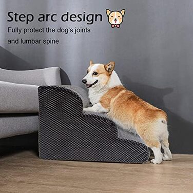 3-Step Pet Staircase, Dog Stairs Bed for Small Dogs 39cm High, Cat Dog Ramp Sofa Box Spring Bed, with Plush Cover, Removable, Washable, 60 (L) x 42 (W) x 39 (H) cm...