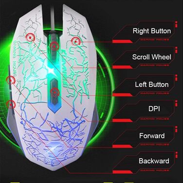Ігровий набір клавіатури та миші UK-Layout 4-в-1 з підсвічуванням Rainbow, миша 2400 DPI, навушники, килимок для миші, для ПК (K&M-White)