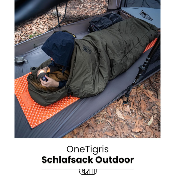 Сплячий мішок OneTigris для кемпінгу та подорожей: компактний, ультралегкий, 3 сезони, температурний режим -15°C до 8°C, матеріал: м'який, кокон, зелений
