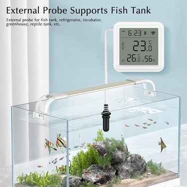 eMylo Thermometer Indoor/Outdoor, Hygrometer Wi-Fi App Alert, Data Export Freezer Aquarium Thermometer Digital for Refrigerator, Aquarium, Baby Room, Aquarium Accessories, White 5.6 * 5.6cm